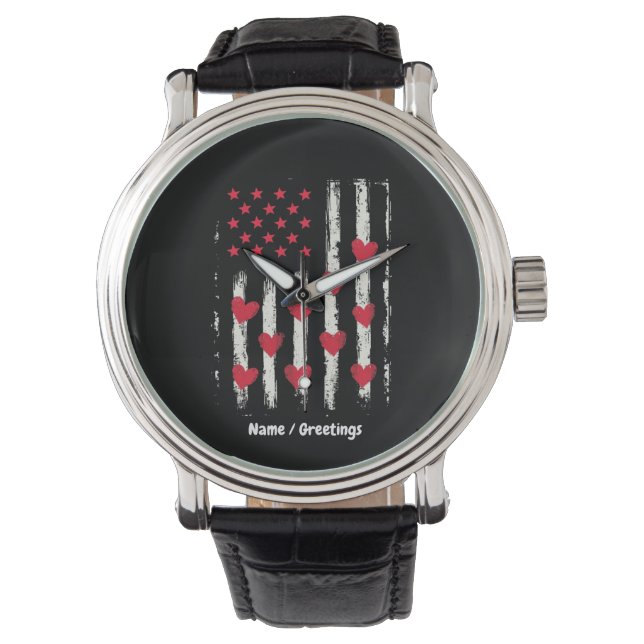 Vintager Valentinstag Amerikanische Flaggenhörer Armbanduhr (Vorderseite)
