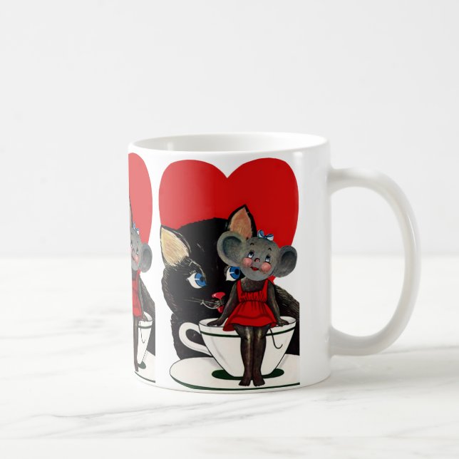 Vintager Valentinstag, Cat Mouse Tea Cup Herz Kaffeetasse (Rechts)