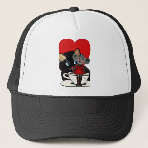 Vintager Valentinstag, Cat Mouse Tea Cup Herz Truckerkappe