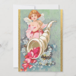 Vintager Valentinstag Cherubs Herz Gold Feiertagskarte