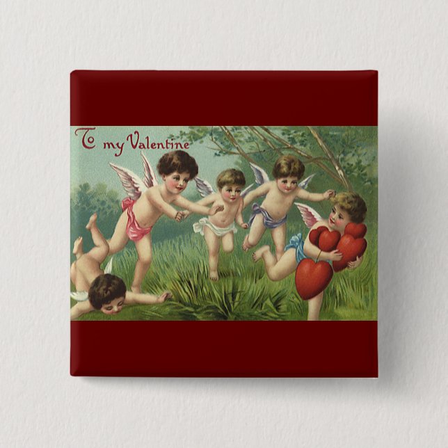 Vintager Valentinstag Cherubs mit Liebe Herz Button (Vorderseite)