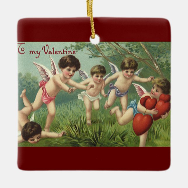 Vintager Valentinstag Cherubs mit Liebe Herz Keramikornament (Vorderseite)
