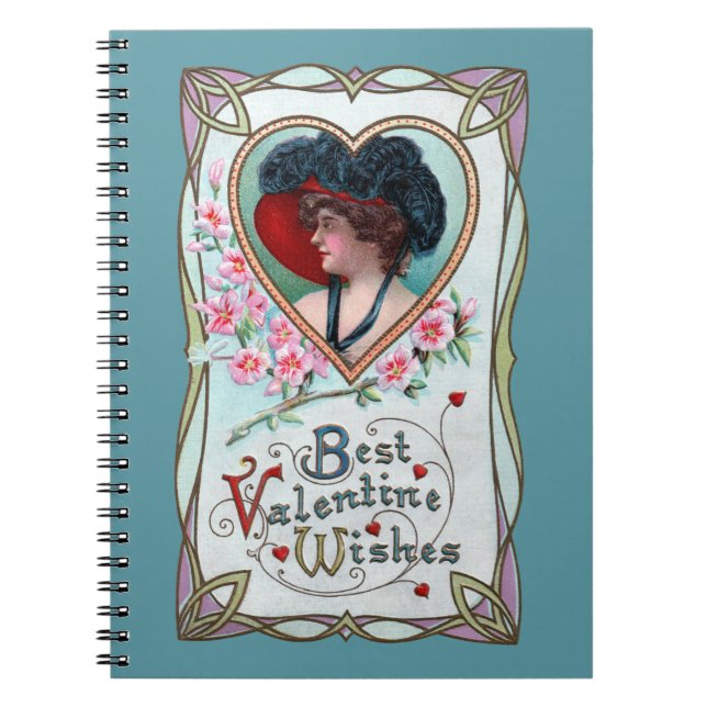 Vintager Valentinstag, Elegante Frau im Herzen Notizblock (Vorderseite)