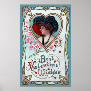 Vintager Valentinstag, Elegante Frau im Herzen Poster