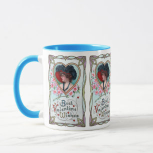 Vintager Valentinstag, Elegante Frau im Herzen Tasse