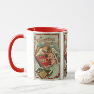 Vintager Valentinstag Engel, Cupid Reading Book Tasse