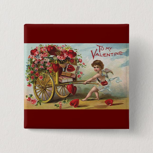 Vintager Valentinstag Engel, Herz der Liebe Button (Vorderseite)