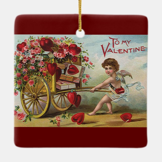 Vintager Valentinstag Engel, Herz der Liebe Keramikornament (Rückseite)