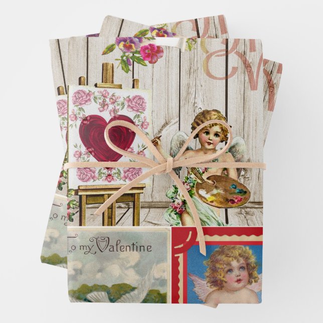 Vintager Valentinstag - Engel, Herzen Geschenkpapier Set (Beispiel)