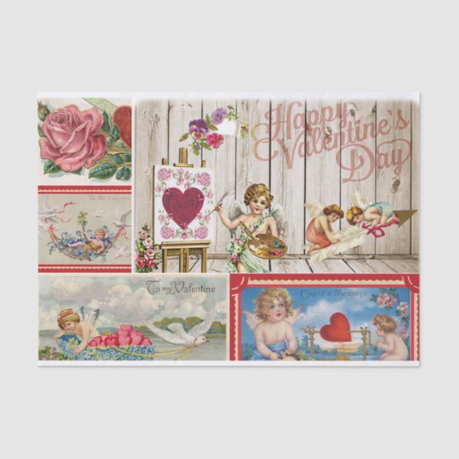 Vintager Valentinstag - Engel, Herzen Seidenpapier (Vorderseite)