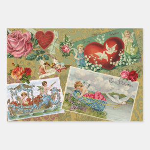 Vintager Valentinstag Enttäuschung, Engel, Blume Geschenkpapier Set