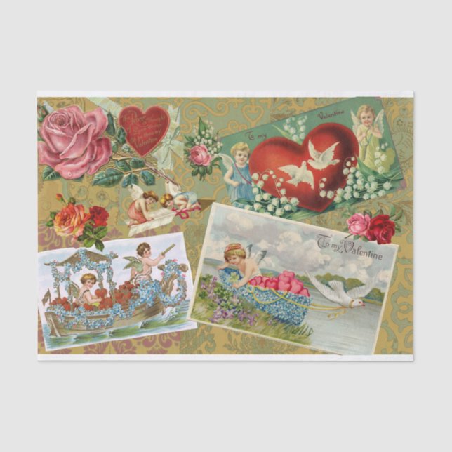 Vintager Valentinstag Enttäuschung, Engel, Blume Seidenpapier (Vorderseite)