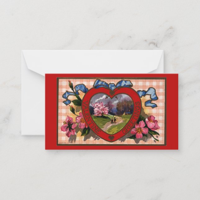 Vintager Valentinstag Grüße - Herz und Blume Mitteilungskarte (Vorderseite)