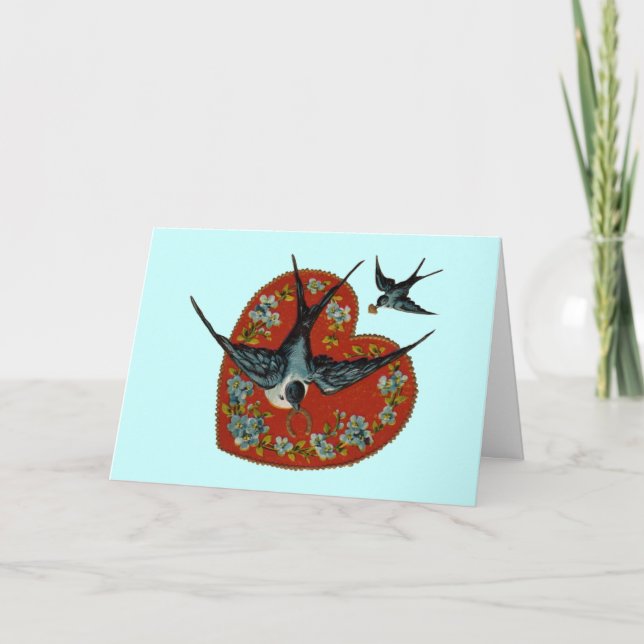 Vintager Valentinstag Herz und Sparrow Feiertagskarte (Vorderseite)