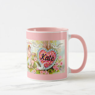 Vintager Valentinstag Herzschlag Individuelle Name Tasse