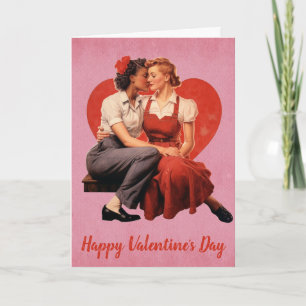 Vintager Valentinstag Lesbian Couple Karte