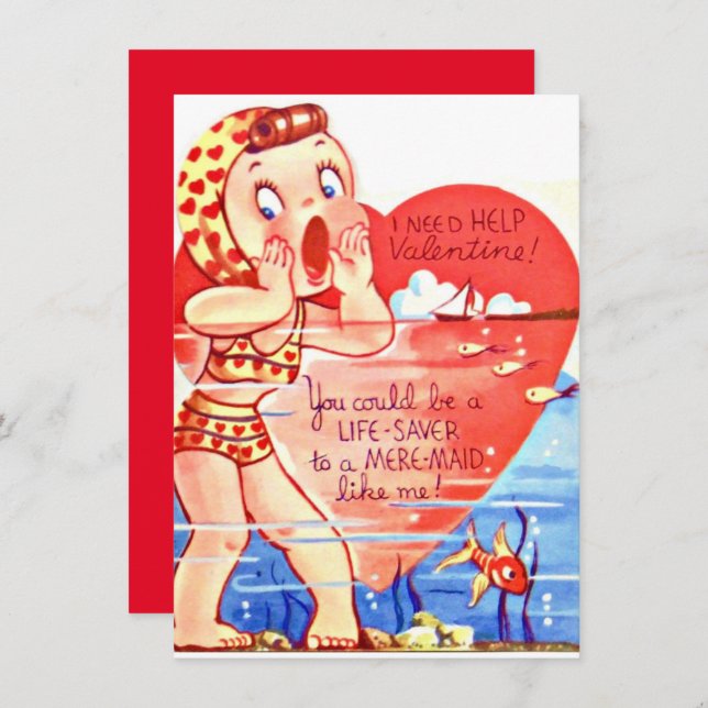 Vintager Valentinstag Mädchen Feiertagskarte (Vorne/Hinten)