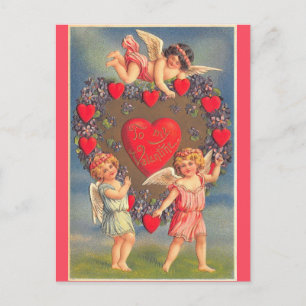Vintager Valentinstag Niedlich Cherubs Postkarte