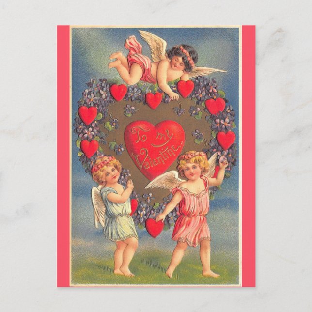 Vintager Valentinstag Niedlich Cherubs Postkarte (Vorderseite)