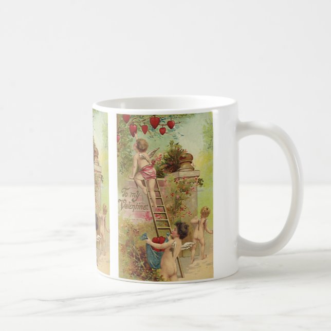 Vintager Valentinstag, Niedliche Cherubs Climb Lad Kaffeetasse (Rechts)
