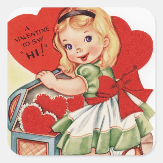 Vintager Valentinstag Quadratischer Aufkleber (Vorderseite)