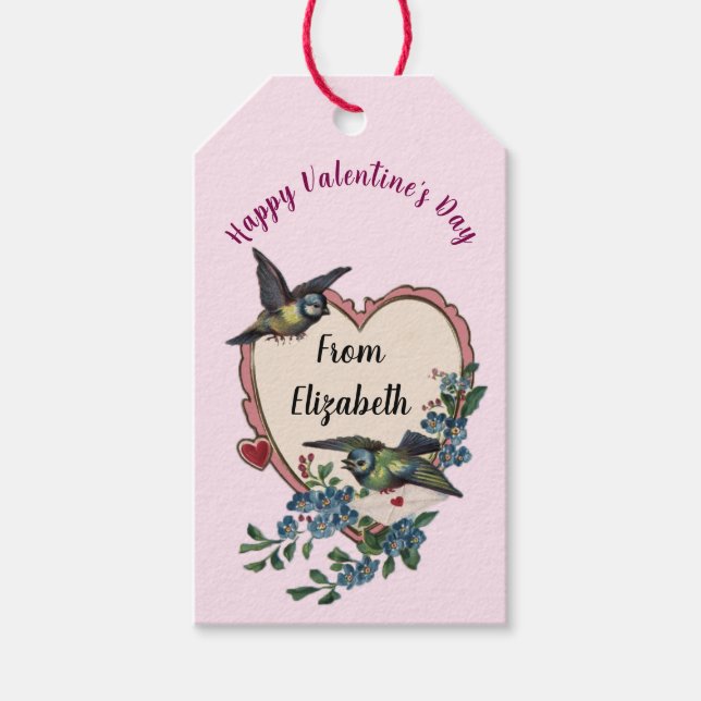 Vintager Valentinstag Retro Hörnchen nach Maß Geschenkanhänger (Vorderseite)