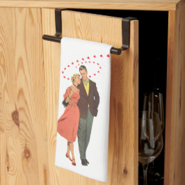 Vintager Valentinstag, romantische, schwebende Her Geschirrtuch