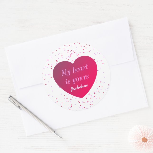 Vintager Valentinstag Rosa Herz Runder Aufkleber (Umschlag)