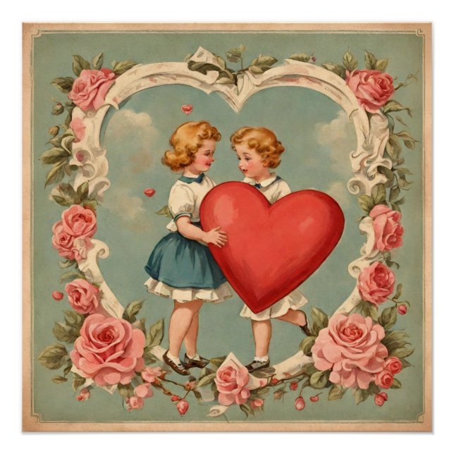 Vintager Valentinstag Rosen Poster (Vorderseite)