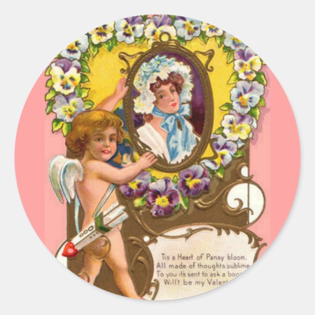 Vintager Valentinstag Runder Aufkleber (Vorderseite)