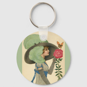 Vintager Valentinstag, Schmetterling der Lady Rote Schlüsselanhänger