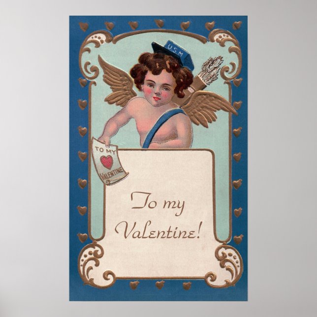 Vintager Valentinstag, Tscherub mit Liebe Letters Poster (Vorne)