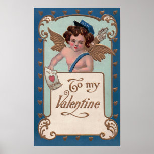 Vintager Valentinstag, Tscherub mit Liebe Letters Poster