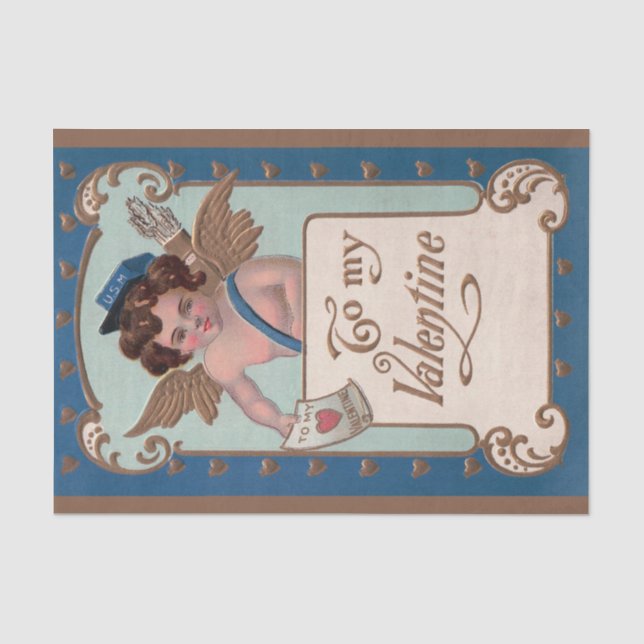 Vintager Valentinstag, Tscherub mit Liebe Letters Seidenpapier (Vorderseite)
