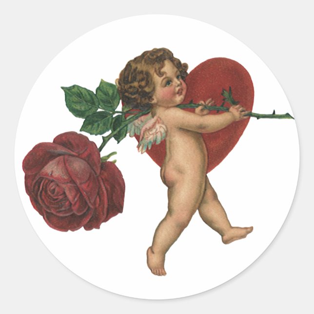 Vintager Valentinstag und Viktorianische Rose Runder Aufkleber (Vorderseite)