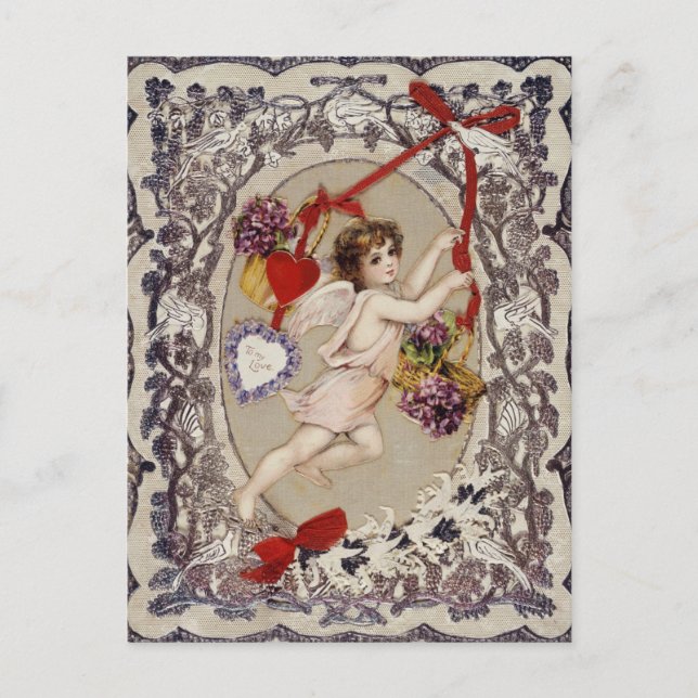 Vintager Valentinstag Viktorianisch Cupid Postkarte (Vorderseite)