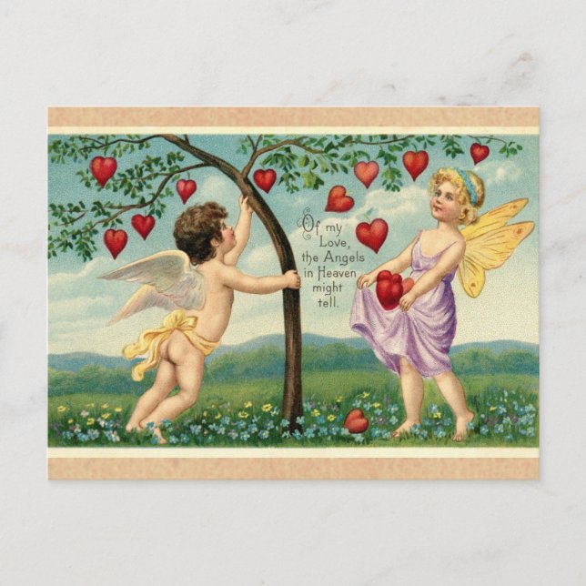 Vintager Valentinstag Viktorianische Cherub Hearts Postkarte (Vorderseite)