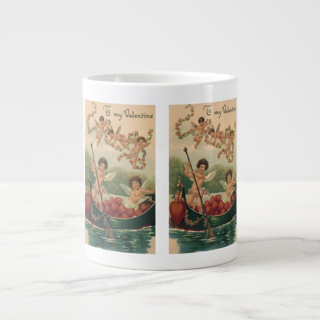 Vintager Valentinstag, Viktorianische Cherubs auf  Jumbo-Tasse (Vorderseite)