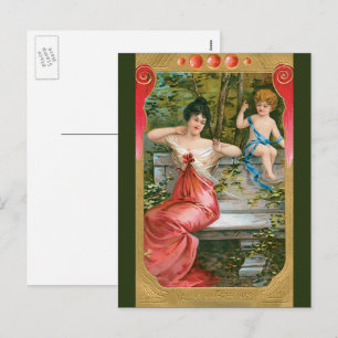 Vintager Valentinstag, Viktorianische Dame mit Che Feiertagspostkarte