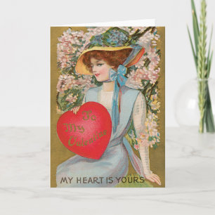 Vintager Valentinstag, Viktorianische Dame mit Her Feiertagskarte