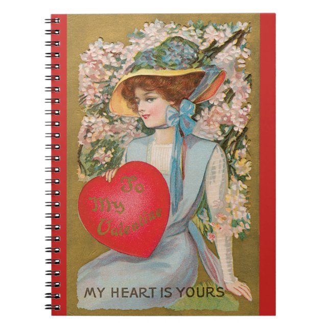Vintager Valentinstag, Viktorianische Dame mit Her Notizblock (Vorderseite)