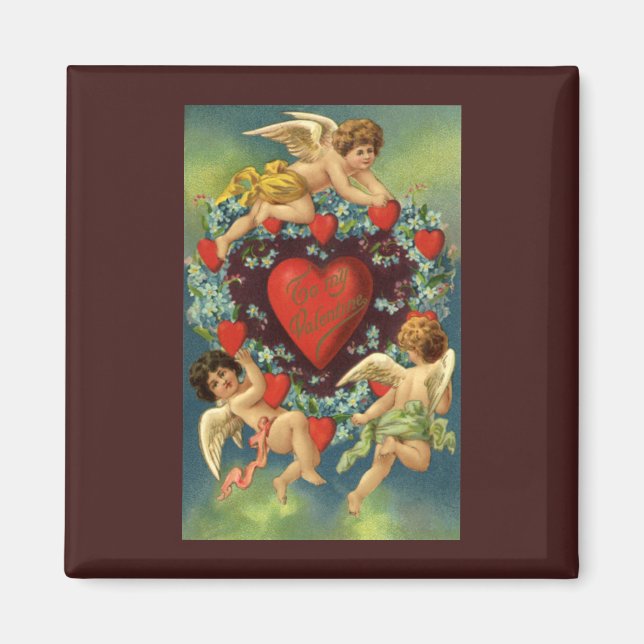 Vintager Valentinstag, Viktorianische Engel Herz Magnet (Vorne)