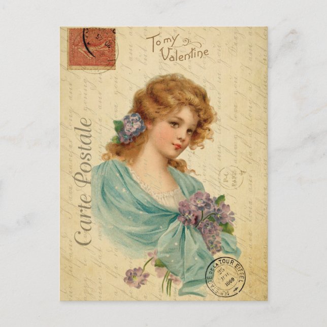 Vintager Valentinstag Viktorianische Frau Postkarte (Vorderseite)