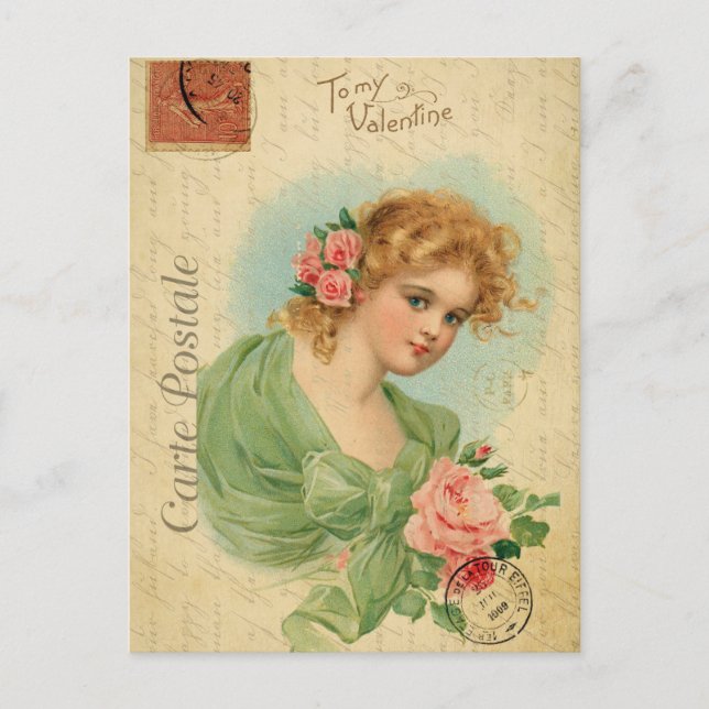 Vintager Valentinstag Viktorianische Frau Postkarte (Vorderseite)