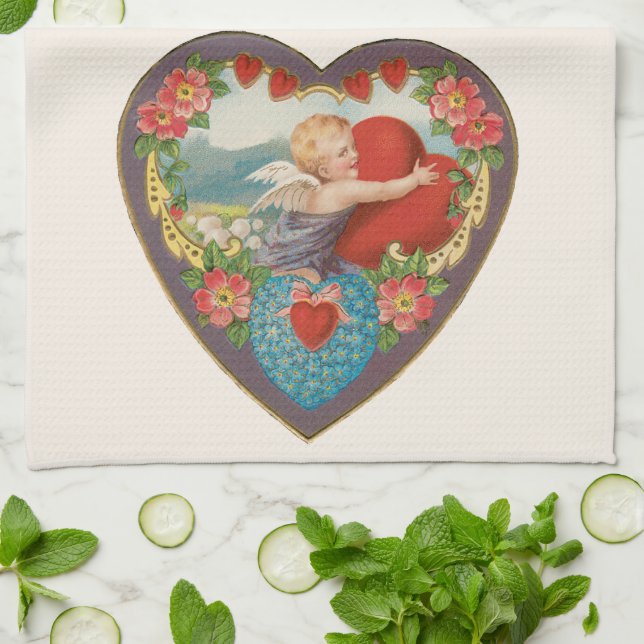 Vintager Valentinstag, Viktorianische Gebirgszüge Geschirrtuch (Gefaltet)