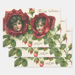 Vintager Valentinstag, Viktorianische Gesichter be Geschenkpapier Set