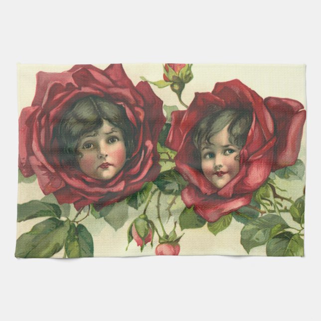Vintager Valentinstag, Viktorianische Gesichter be Geschirrtuch (Horizontal)