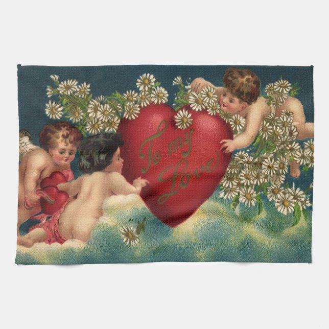 Vintager Valentinstag Viktorianische Herbergen im  Geschirrtuch (Horizontal)
