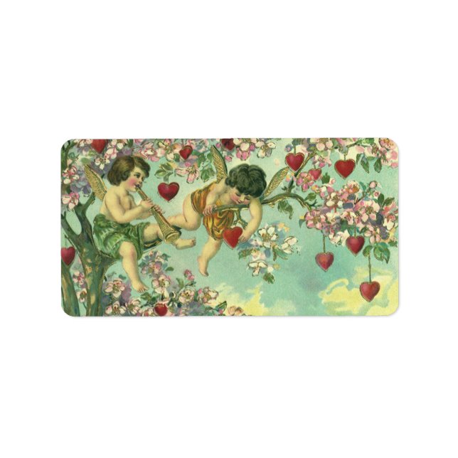 Vintager Valentinstag Viktorianische Kupide Herzba Adressaufkleber (Vorne)