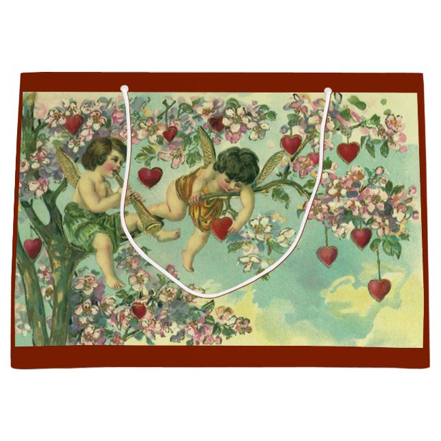 Vintager Valentinstag Viktorianische Kupide Herzba Große Geschenktüte (Vorderseite)